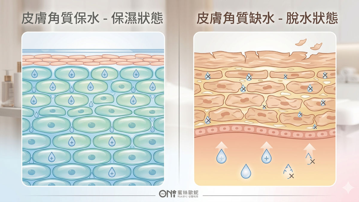 皮膚角質保水與缺水狀態比較:保濕狀態與脫水狀態