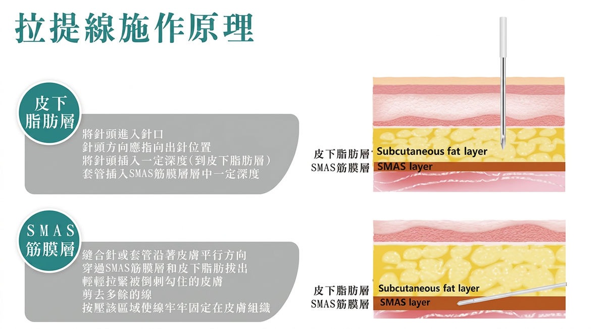 拉提線施作原理:皮下脂肪層與 SMAS 筋膜層