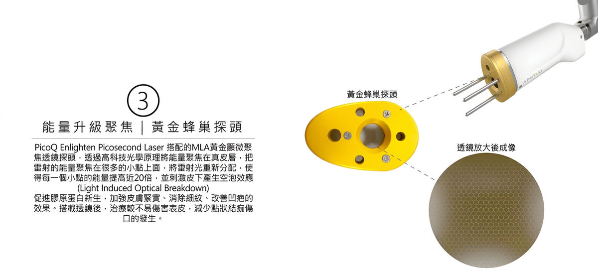 PICO Q MLA 黃金蜂巢探頭與透鏡放大後成像