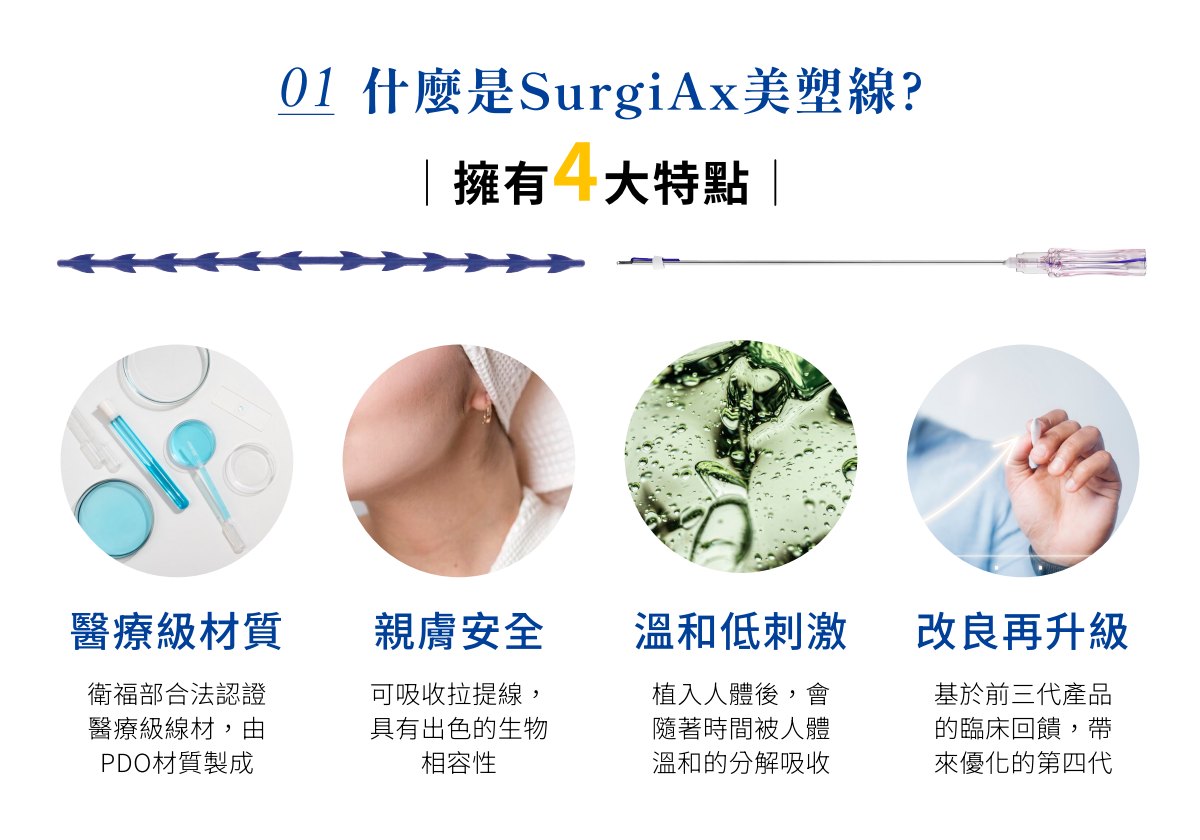 SurgiAx 美塑線 4 大特點:醫療級材質、親膚安全、溫和低刺激、改良再升級