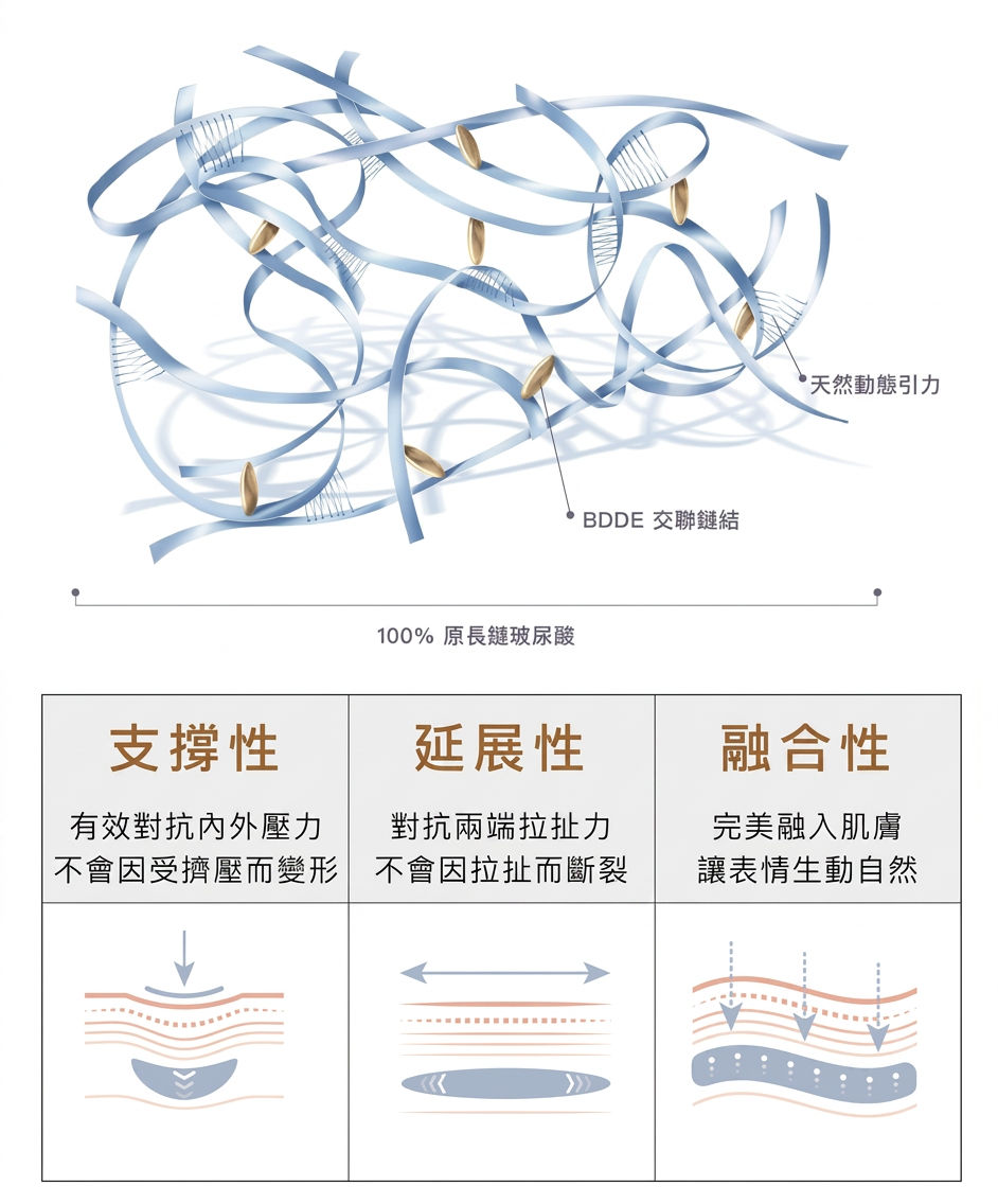 緹奧希 RHA 100% 原長鏈玻尿酸:支撐性、延展性、融合性