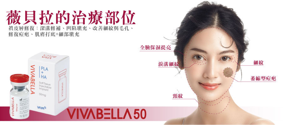 VIVABELLA 50 治療部位:全臉保濕提亮、淚溝細紋、細紋、毛孔、凹洞型痘疤